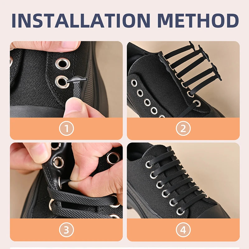 16 Piece Silicone No-Tie Shoelaces - Elastic Flat Lace Set