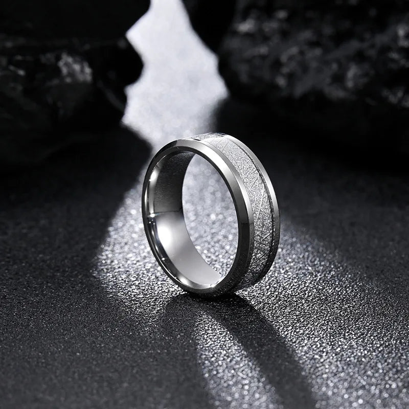 8mm Stainless Steel Tungsten Carbide Meteorite-Style Ring