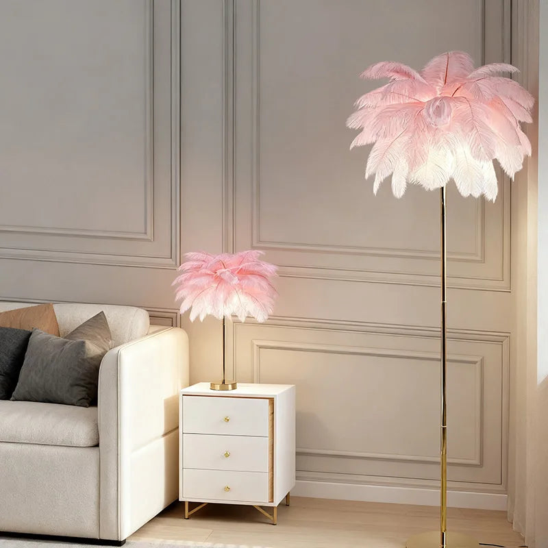 Nordic Ostrich Feather Floor Lamp with LED Lighting