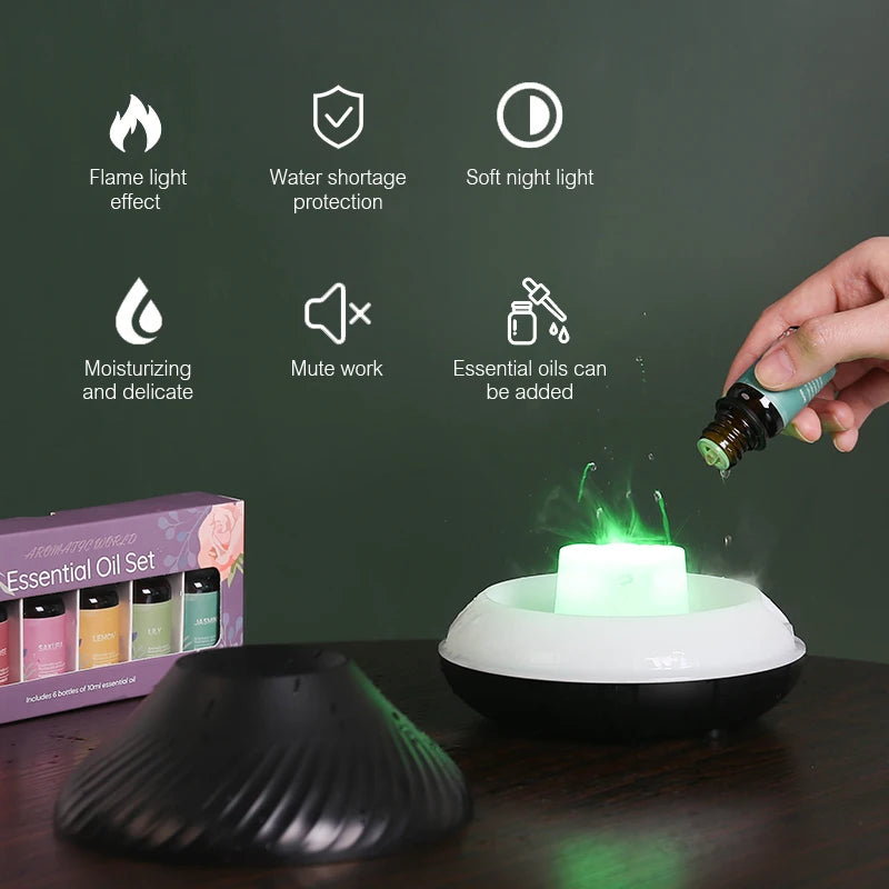 Volcanic Aroma Diffuser - 130ML USB Humidifier with Flame Light