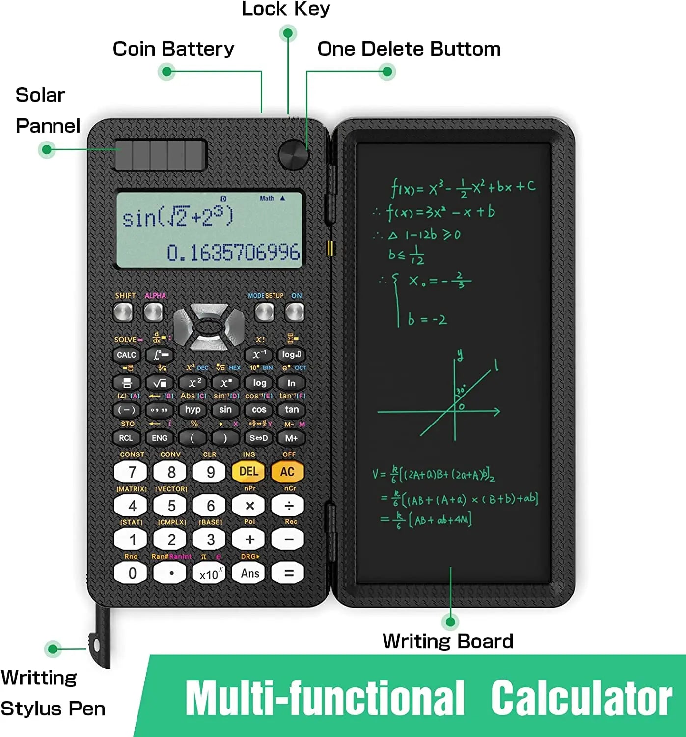 Solar Scientific Calculator - 417-Function LCD Notepad Calculator
