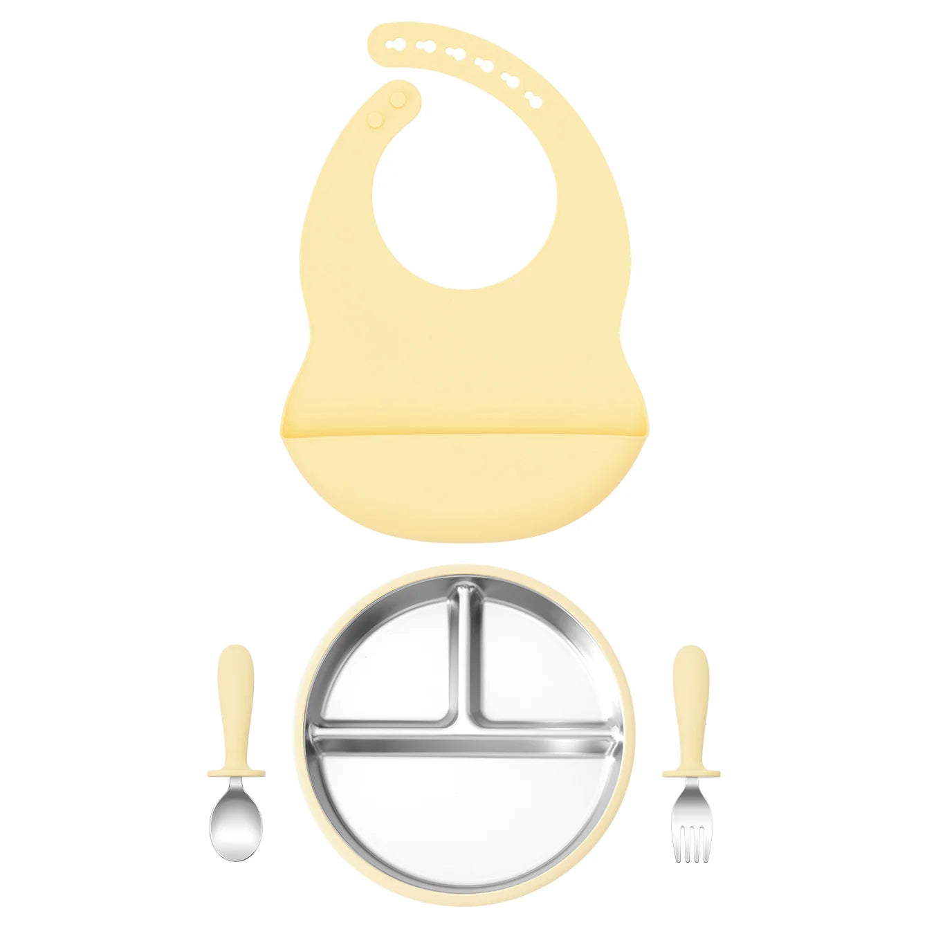 Stainless Steel Silicone Baby Feeding Set - 4 Piece BPA-Free Tableware