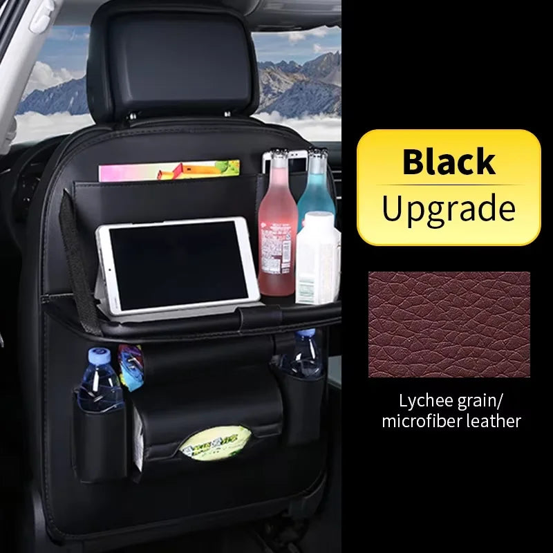 PU Leather Car Seat Back Organizer with Foldable Tray