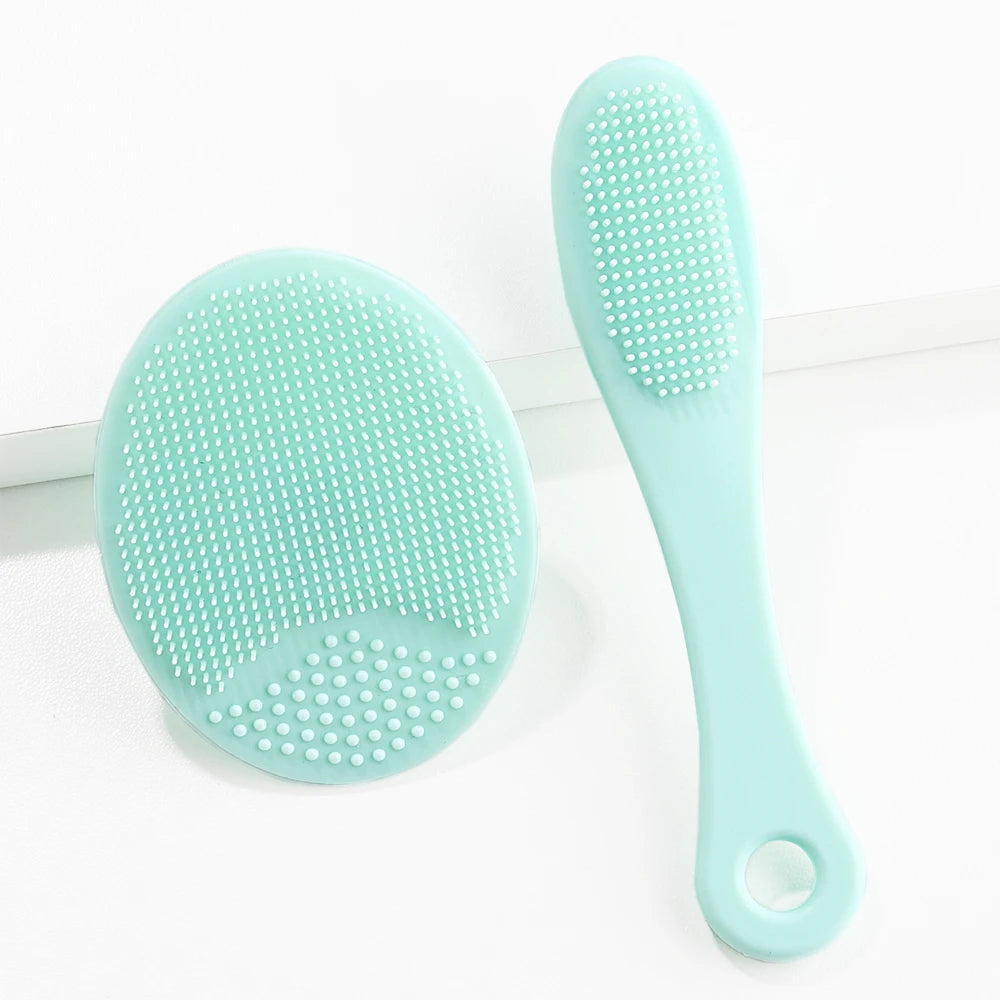 2-Piece Silicone Facial Cleansing Brush Set - Rose Red