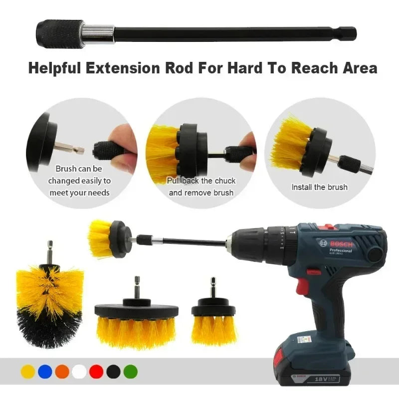 Drill Scrubber Brush Kit for Carpet, Glass, Car and Tires