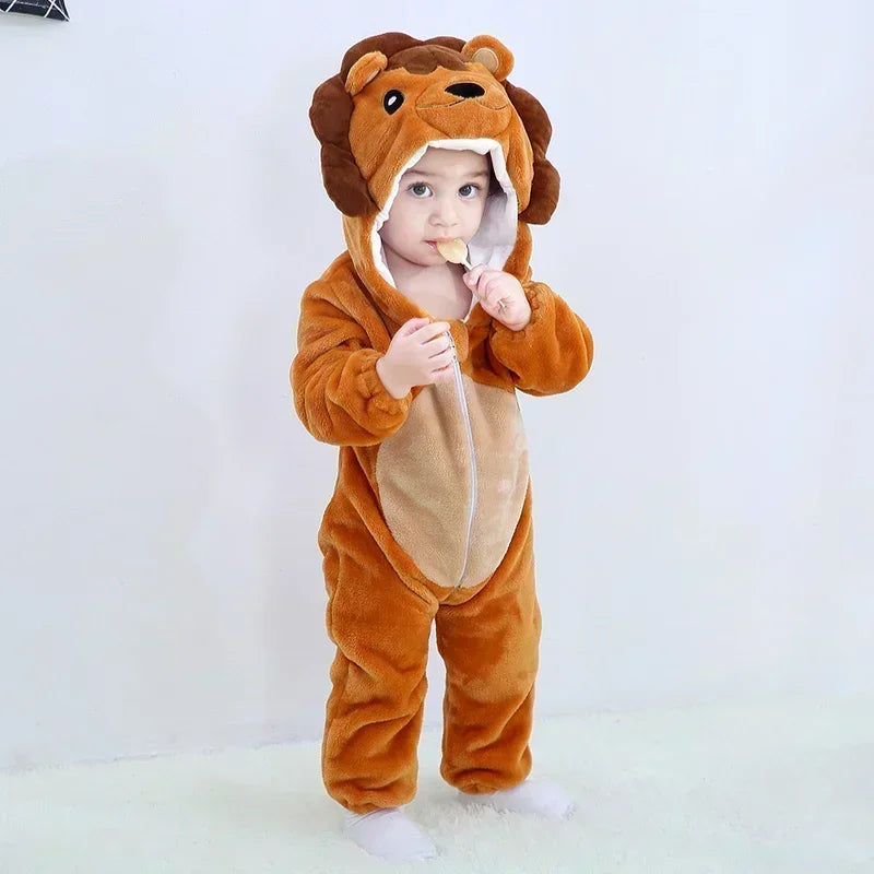 Winter Lion Kigurumi Baby Romper with Hooded Design