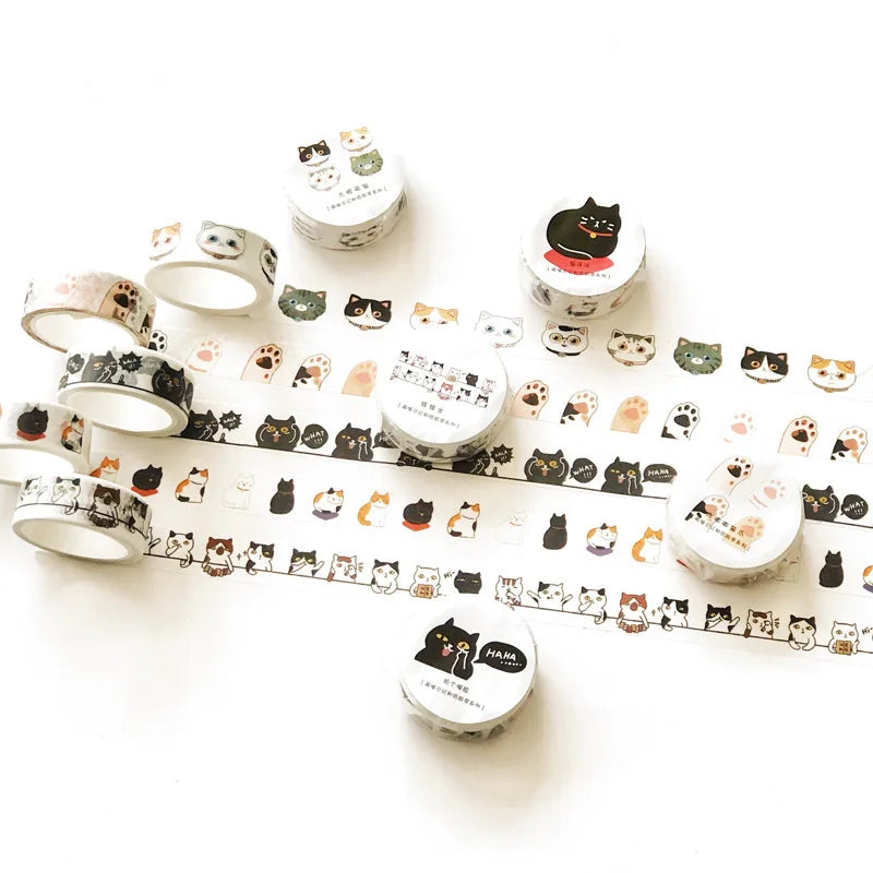 Cute Cat Washi Tape Roll - 5m Adhesive Scrapbooking Label Tape