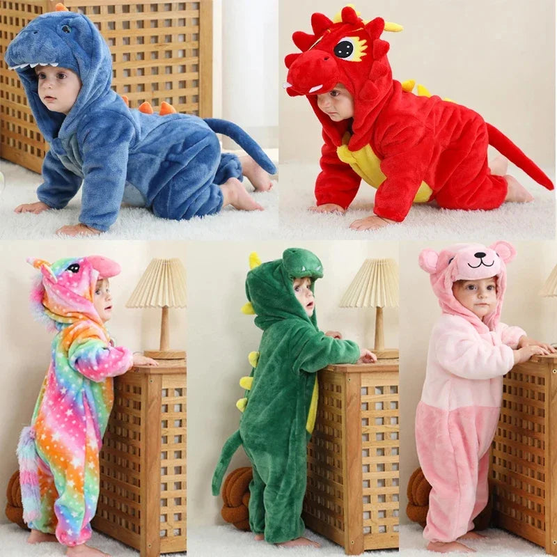 Winter Lion Kigurumi Baby Romper with Hooded Design