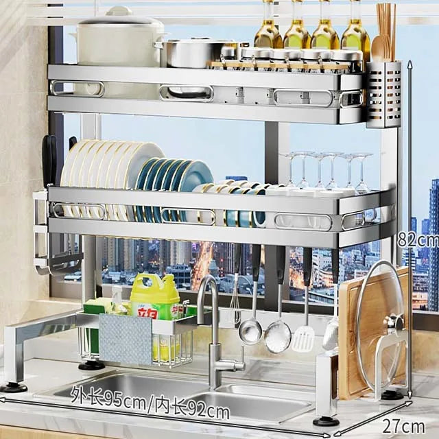Over-Sink Metal Dish Drying Rack with Cutlery Organizer