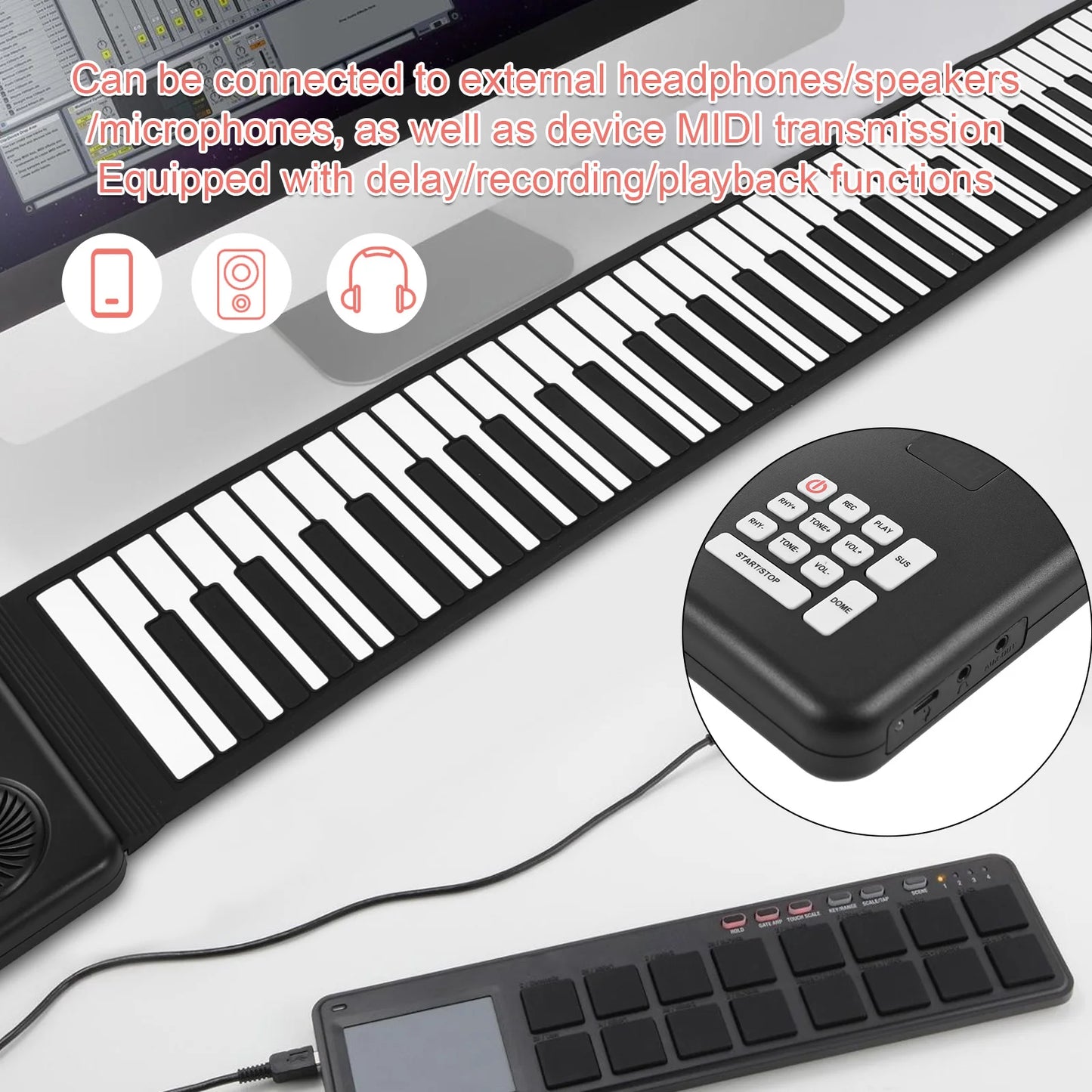 88-Key Foldable Silicone Roll-Up Piano for Home Practice