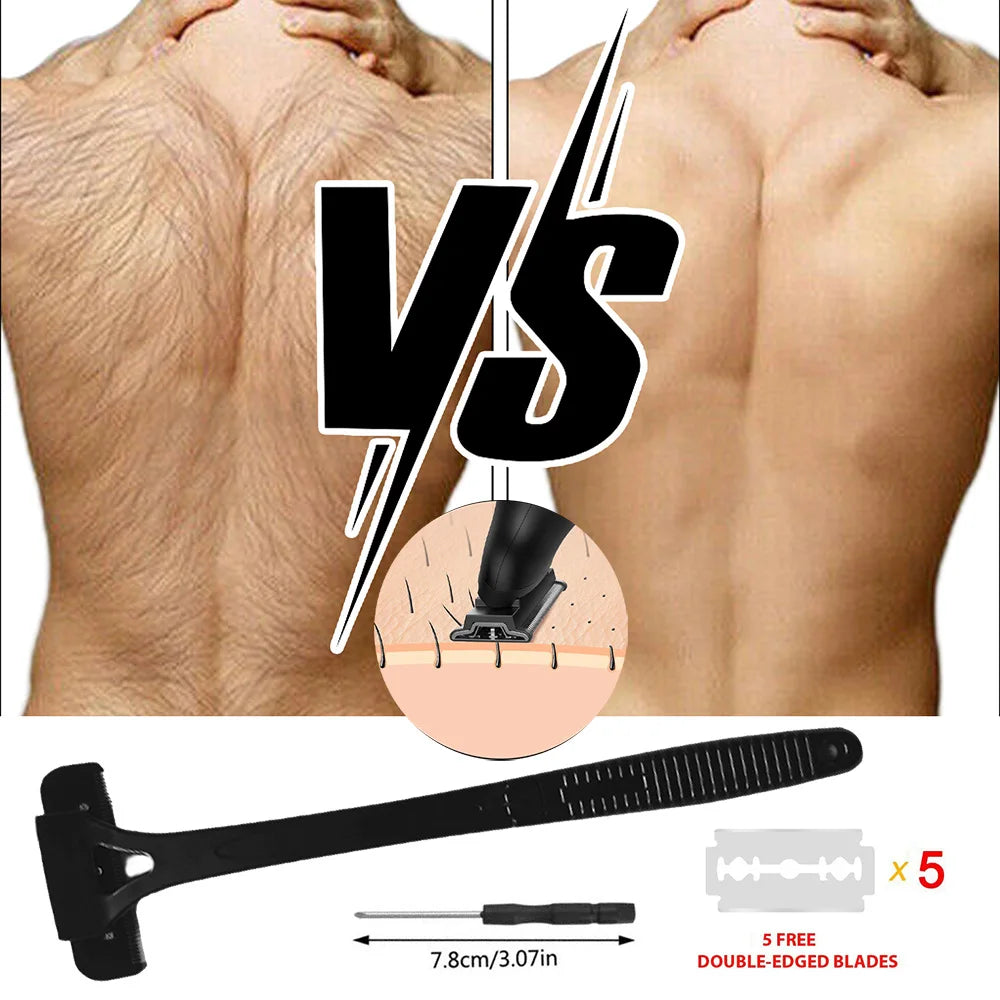 Foldable Long Handle Back Shaver for Men - Black