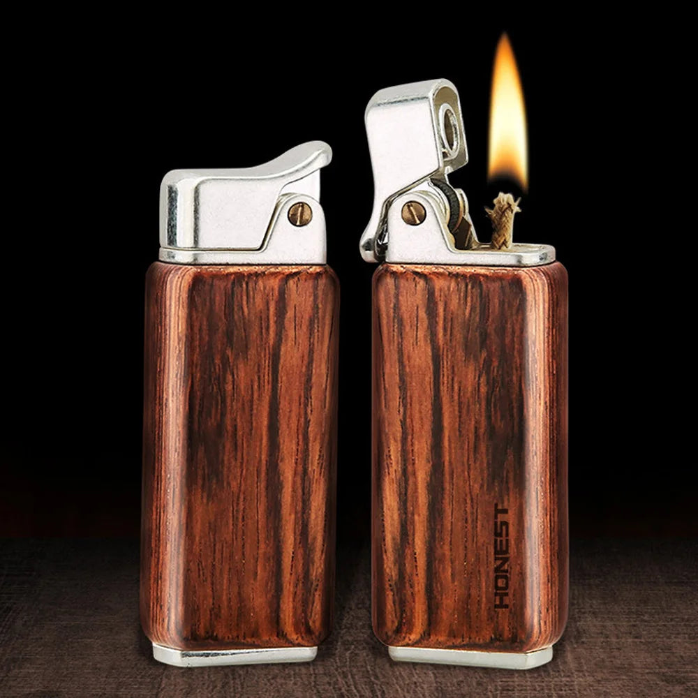 Vintage Sandalwood Kerosene Lighter - Metal Petrol Oil Gift Gadget