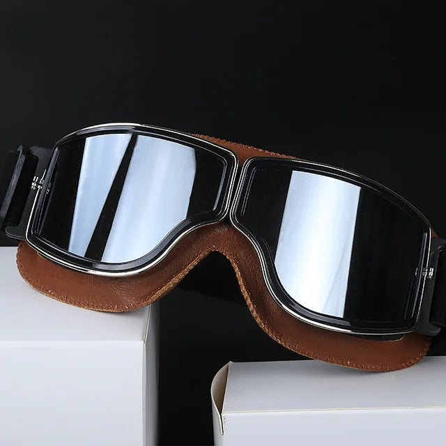 Retro Windproof Motorcycle Helmet Glasses - Brown