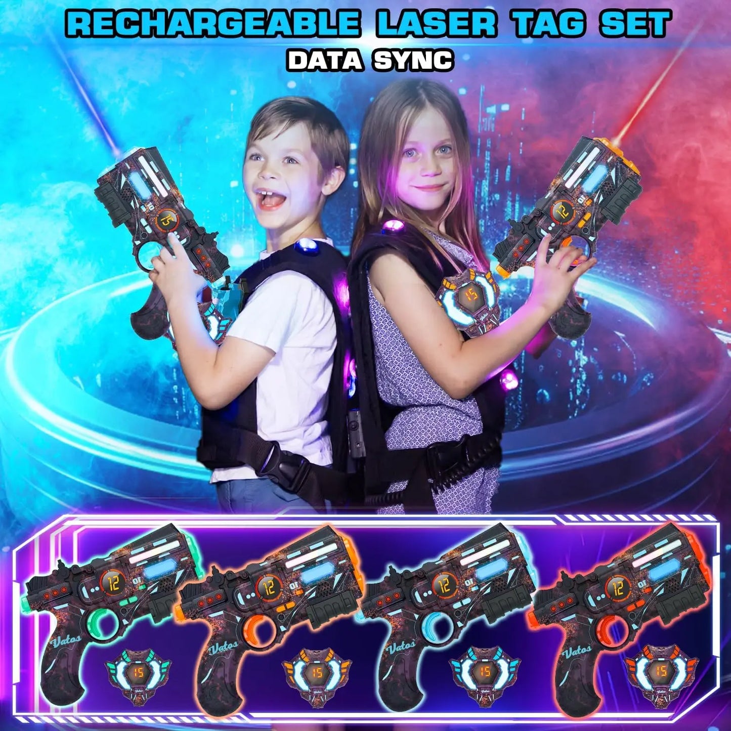 VATOS Rechargeable Laser Tag Set - Glowing Indoor Outdoor Game
