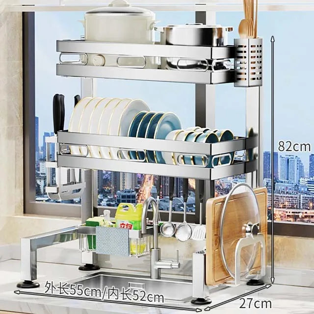 Over-Sink Metal Dish Drying Rack with Cutlery Organizer