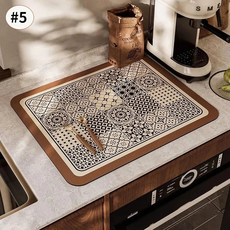 Absorbent Printed Dish Drying Mat for Kitchen Counters