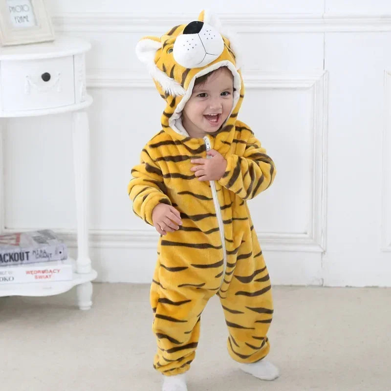 Winter Lion Kigurumi Baby Romper with Hooded Design