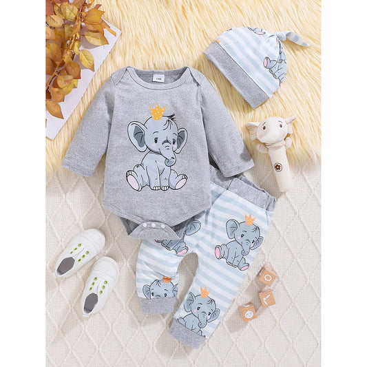 Infant Long Sleeve Romper Set - Romper, Pants and Hat Outfit