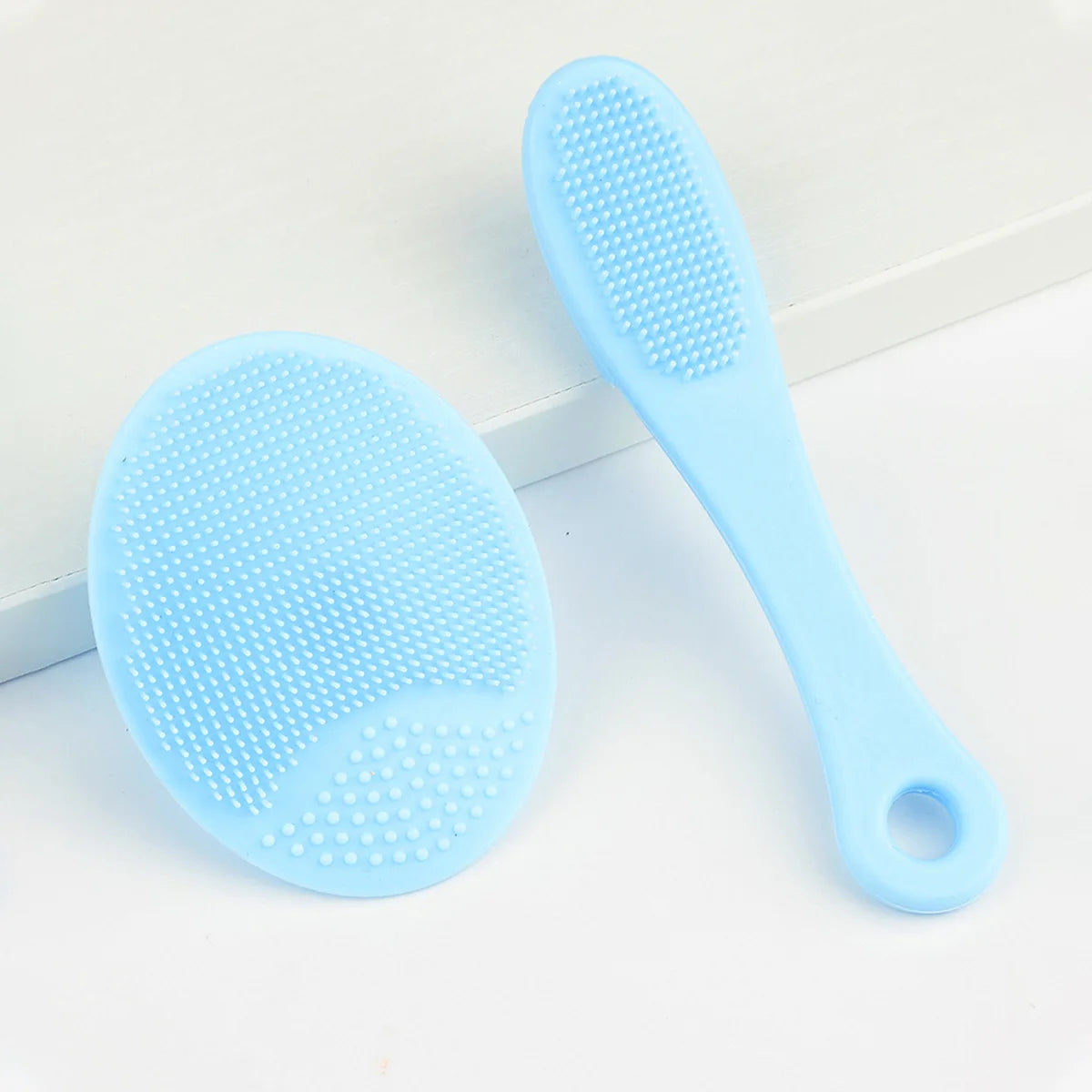 2-Piece Silicone Facial Cleansing Brush Set - Rose Red