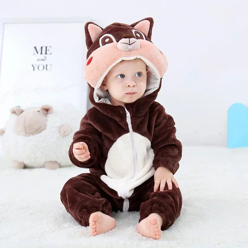 Winter Lion Kigurumi Baby Romper with Hooded Design