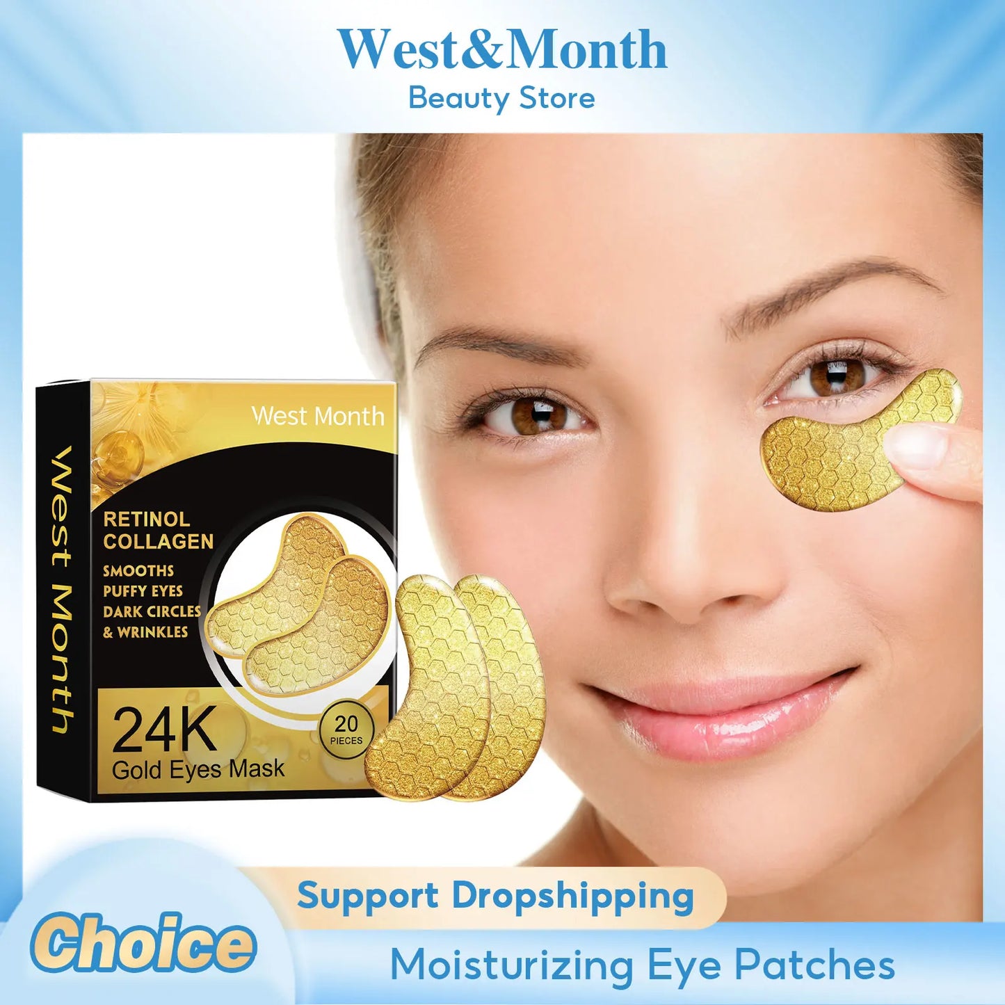 24K Gold Retinol Collagen Eye Patch Set - 30pcs Boxed