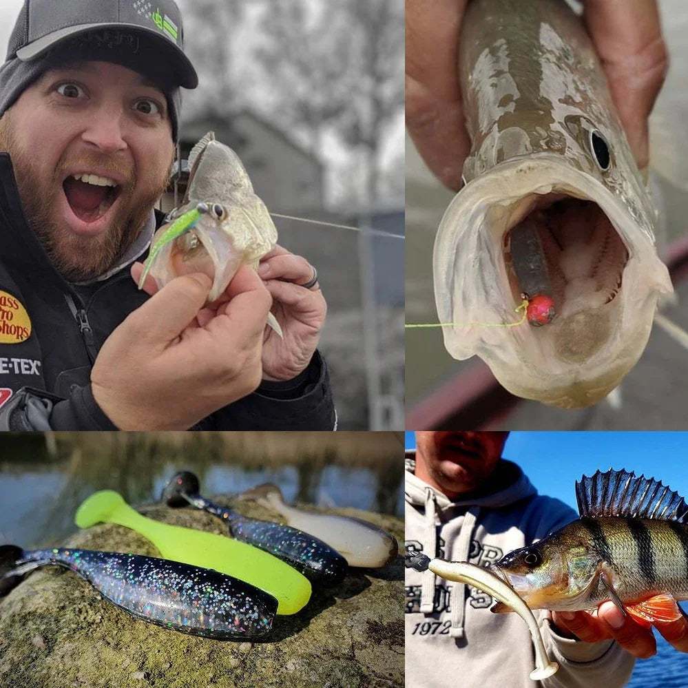 Soft T-Tail Worm Fishing Lure Kit with Jig Head Hooks