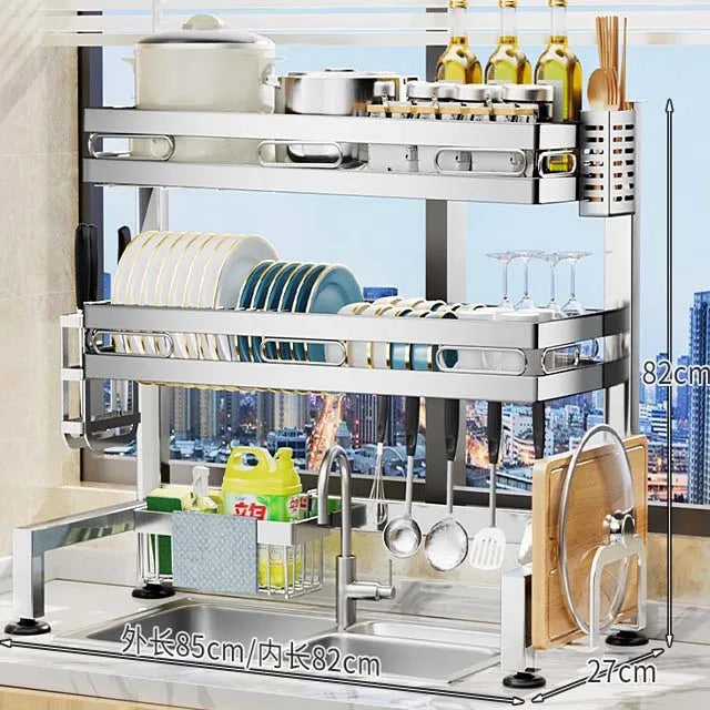 Over-Sink Metal Dish Drying Rack with Cutlery Organizer