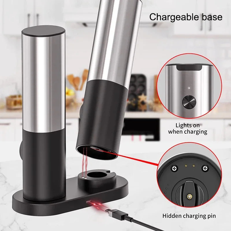 Rechargeable Electric Salt and Pepper Grinder Set with Base