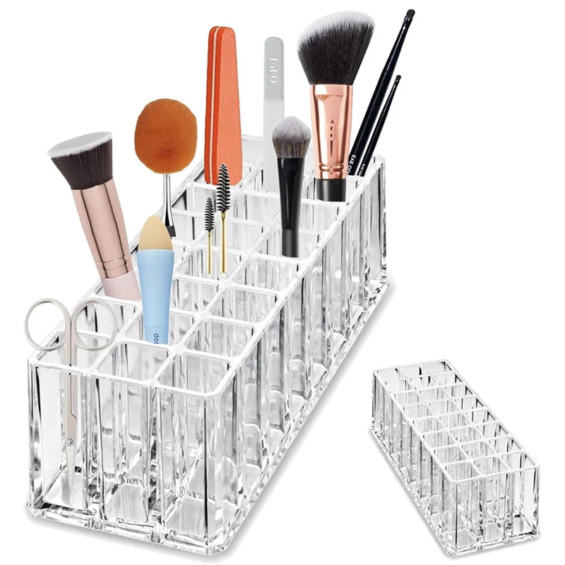 24-Slot Acrylic Makeup Brush and Lipstick Organizer