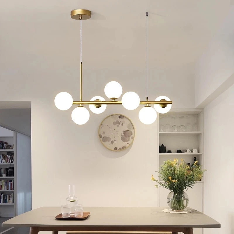 Gold Glass Ball LED Pendant Light with Multi-Head Design