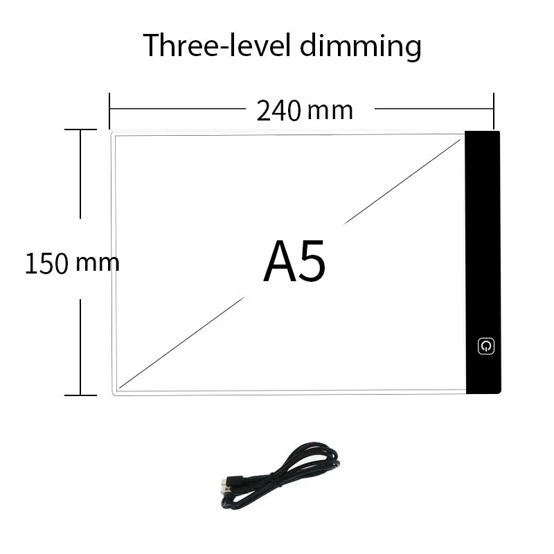 A4 LED Drawing Copy Pad - 3-Level Dimmable Light Board