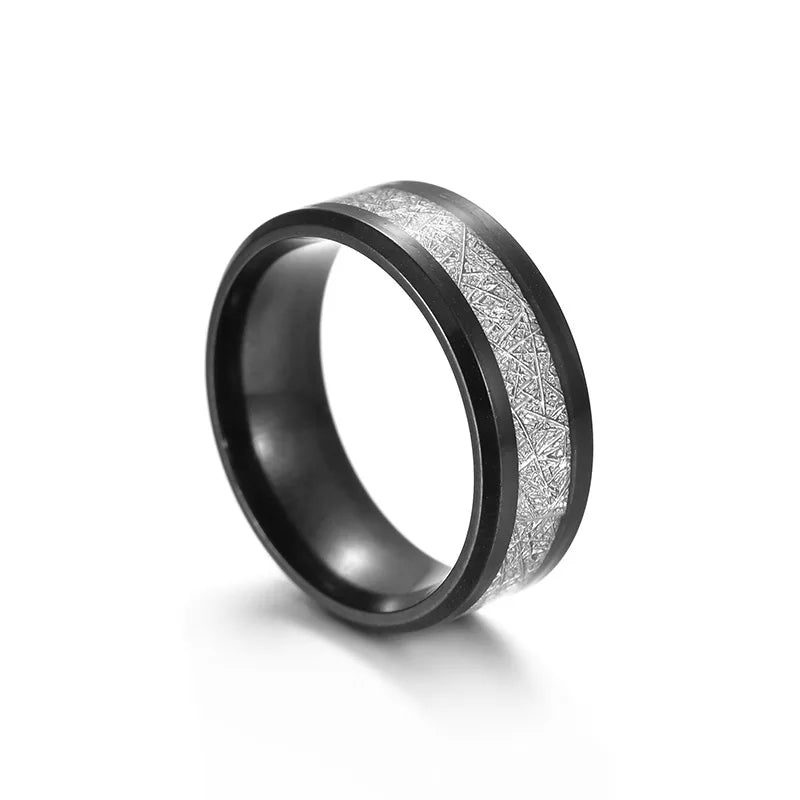 8mm Stainless Steel Tungsten Carbide Meteorite-Style Ring