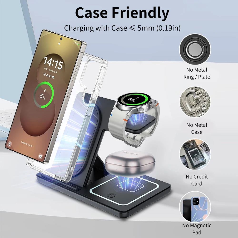 3-in-1 Foldable Wireless Charging Stand for Samsung Devices