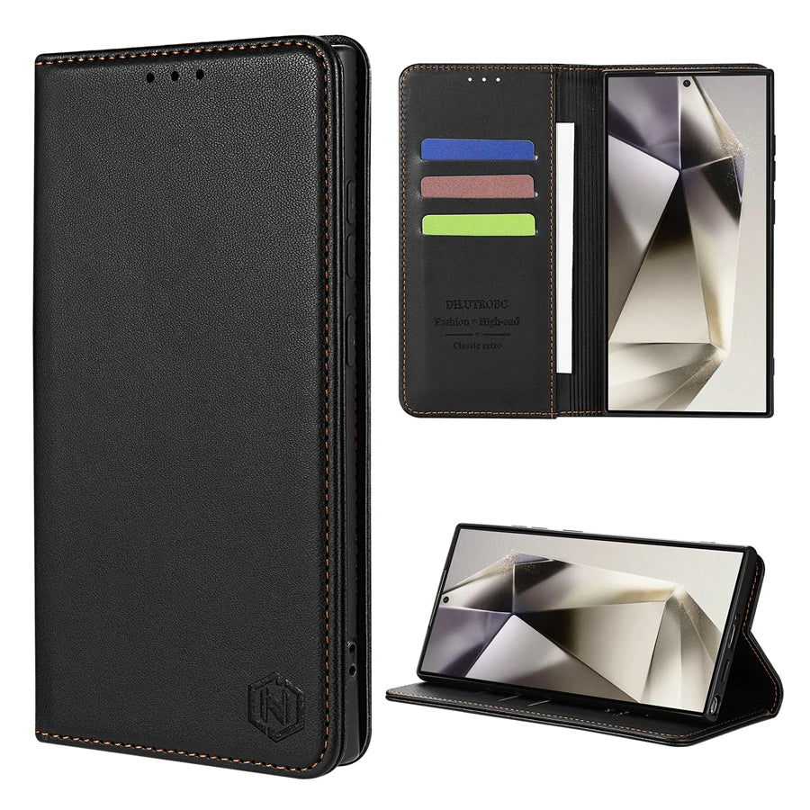Magnetic Flip Wallet Case for Samsung Galaxy Models