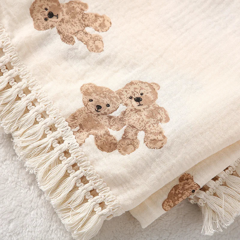 Cute Bear Cotton Baby Swaddle Blanket - Soft Newborn Muslin Wrap