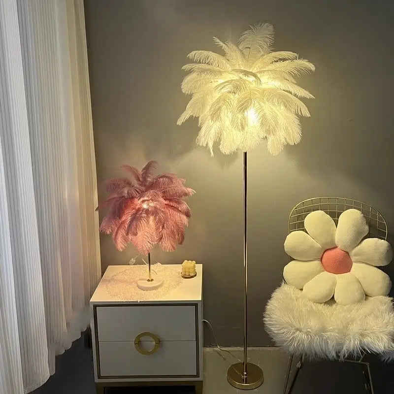 Nordic Ostrich Feather Floor Lamp with LED Lighting