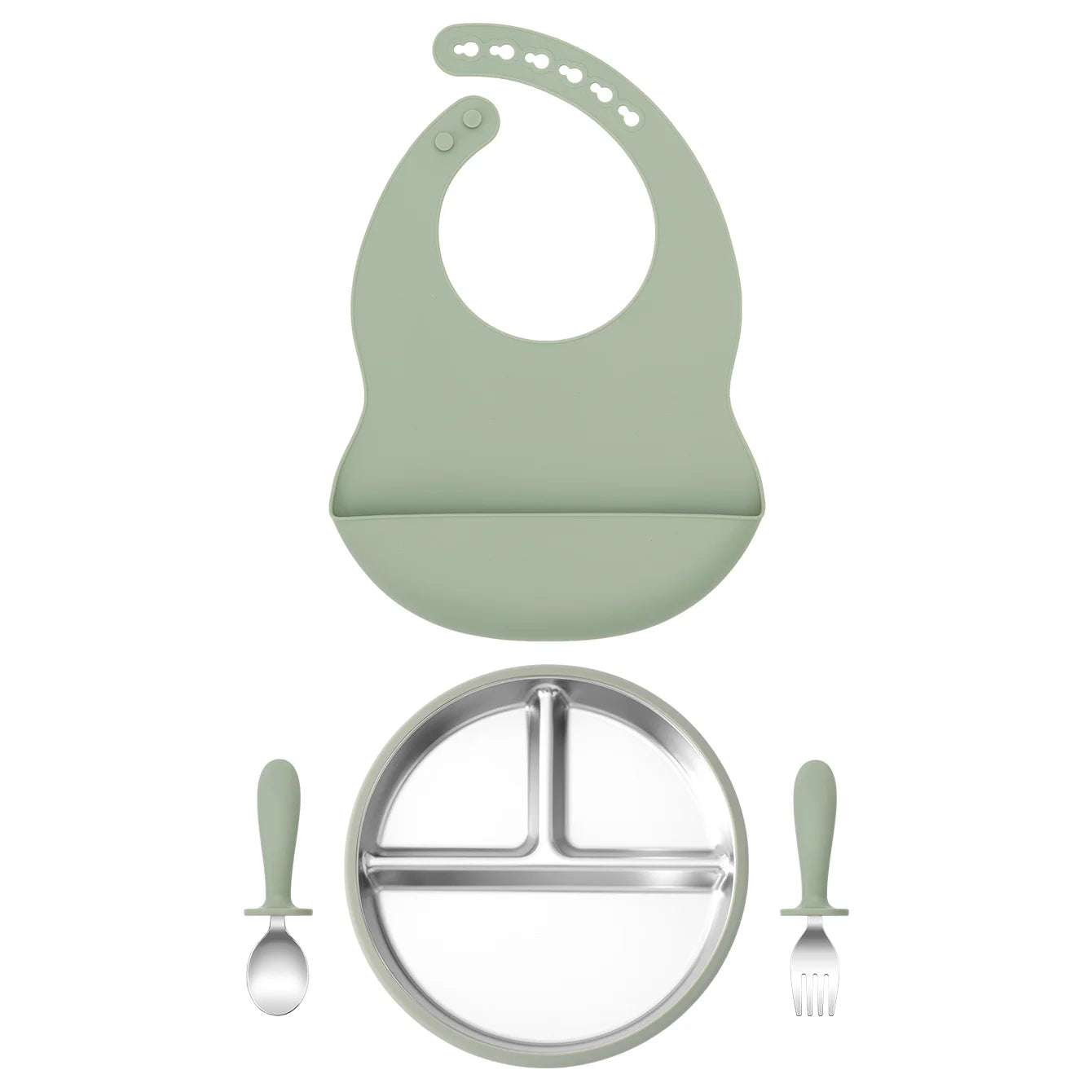 Stainless Steel Silicone Baby Feeding Set - 4 Piece BPA-Free Tableware
