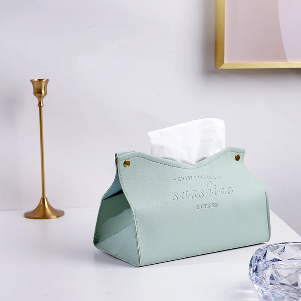 PU Leather Tissue Box Holder - Waterproof Foldable Napkin Storage