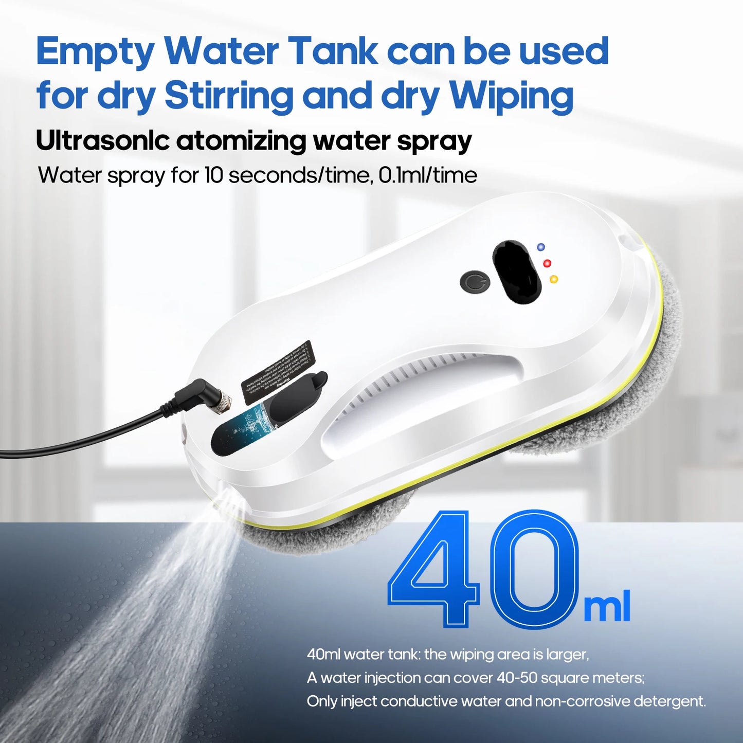 Automatic Window Cleaning Robot - Water Spray Glass Wiper with Remote