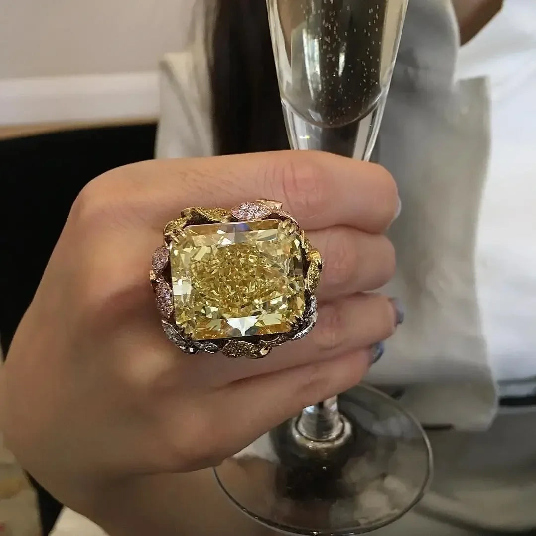 Champagne Square Crystal Statement Ring for Women