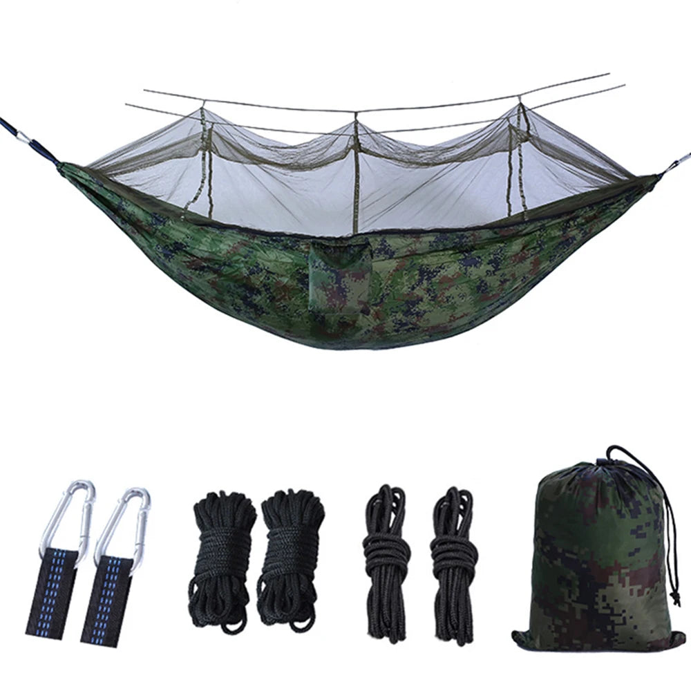 Portable Camping Hammock with Mosquito Net - 210T Nylon Swing Bed