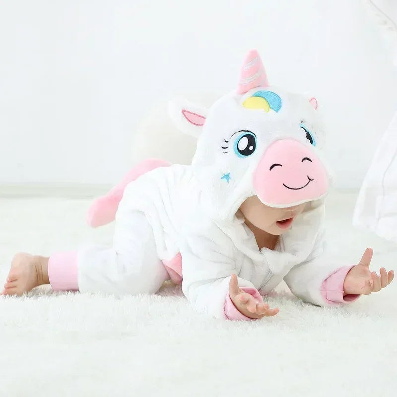 Winter Lion Kigurumi Baby Romper with Hooded Design