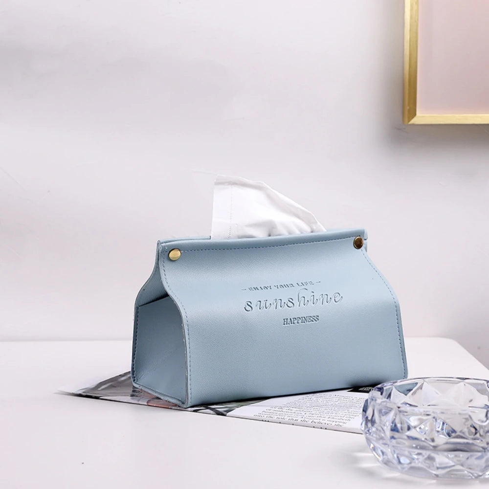 PU Leather Tissue Box Holder - Waterproof Foldable Napkin Storage