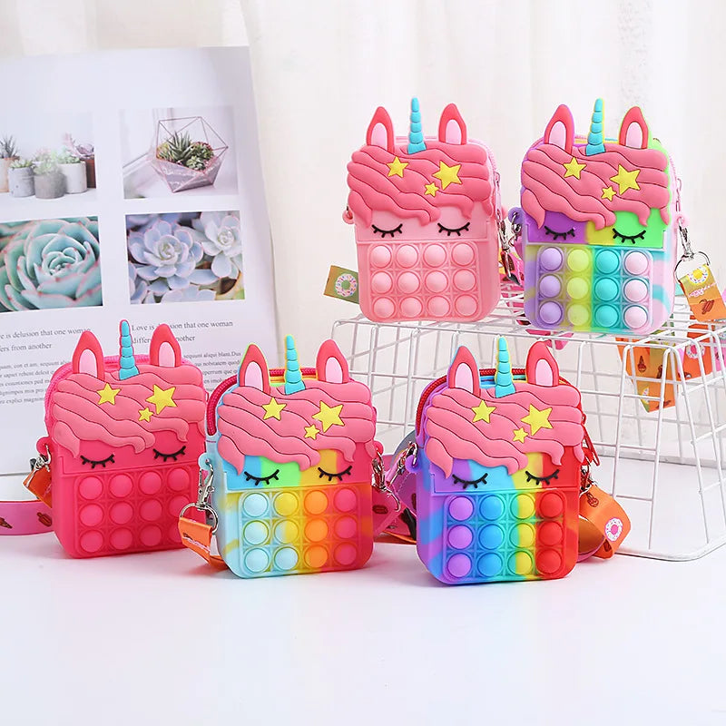 Kawaii Unicorn Crossbody Fidget Bag - Push Bubble Coin Purse