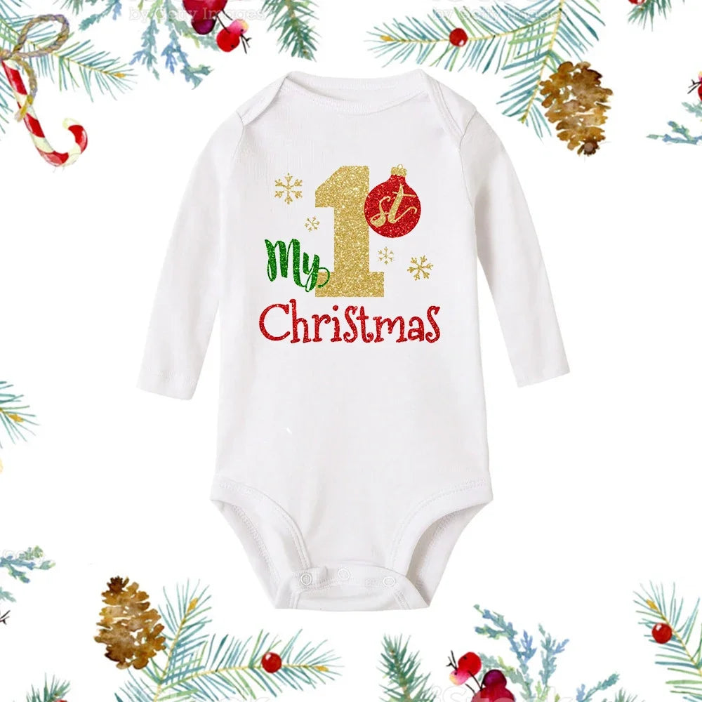 My First Christmas Baby Romper - Snowman Long Sleeve Bodysuit