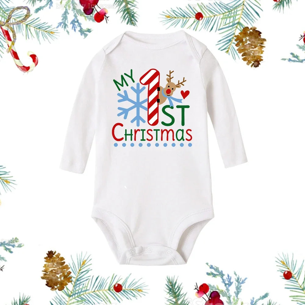 My First Christmas Baby Romper - Snowman Long Sleeve Bodysuit