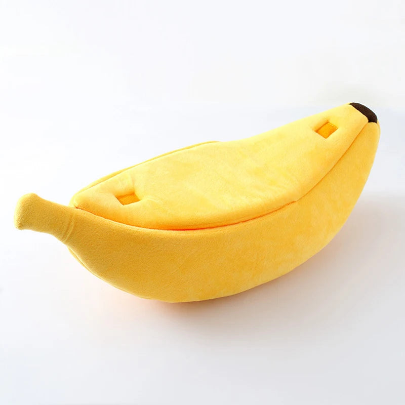 Banana Shaped Cozy Cat Bed House with Coral Fleece