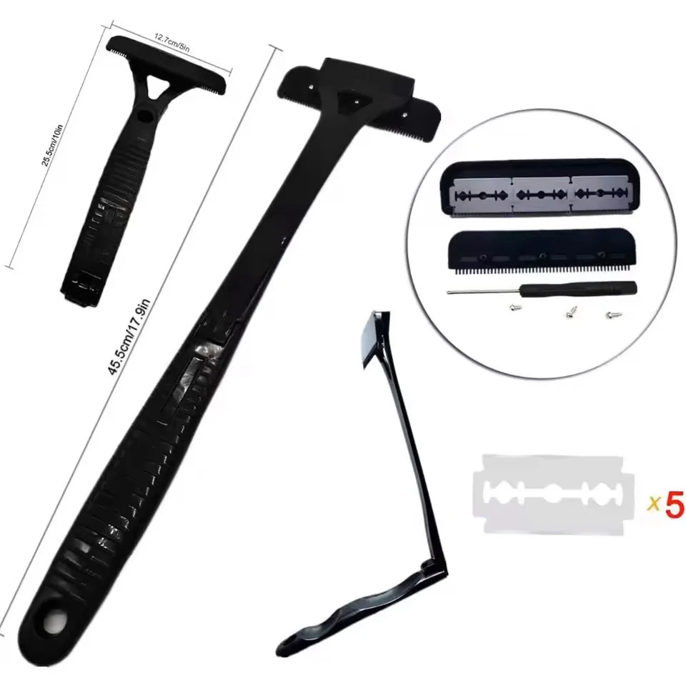 Foldable Long Handle Back Shaver for Men - Black