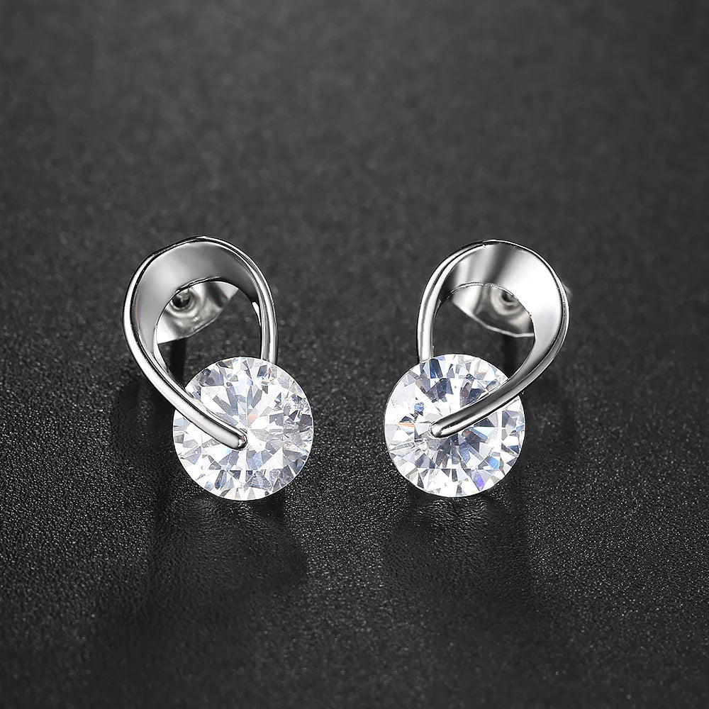 Cubic Zirconia Stud Earrings in Rose Gold or Silver Tone
