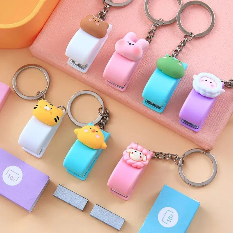 Mini Cartoon Stapler Keychain - Cute Animal Desk Accessory